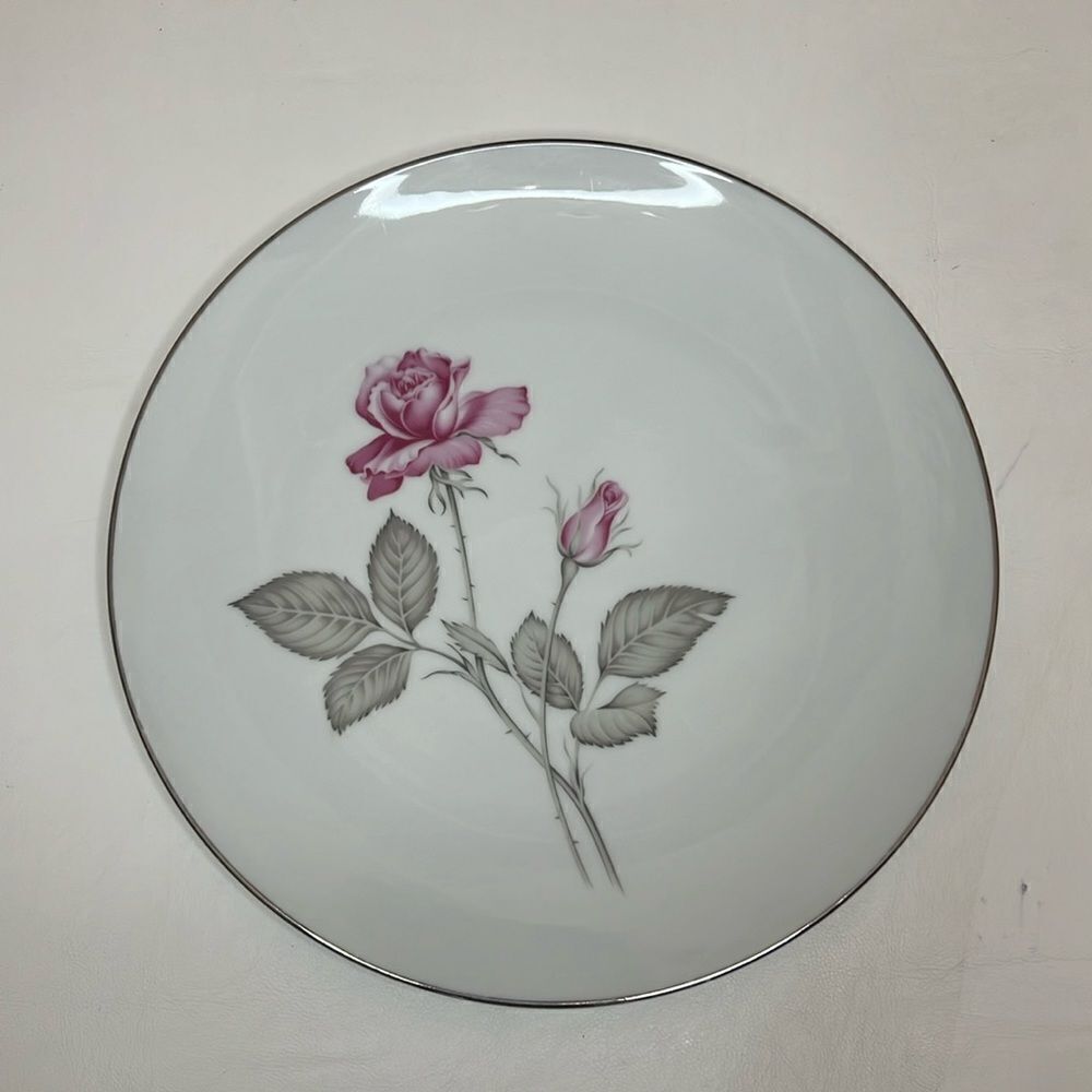 Zylstra Rose Fine China Handcrafted Japan White Pink Rose Bud Gray Silver Trimme